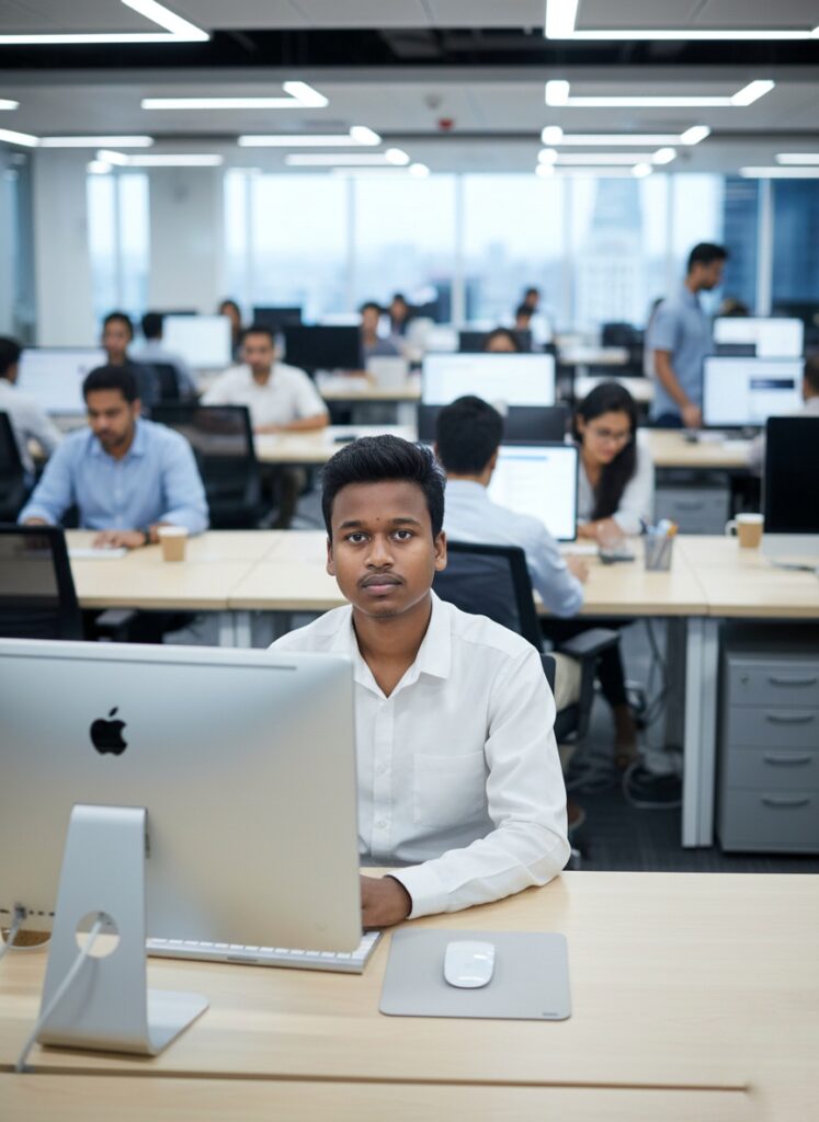 Busy office environment with computers